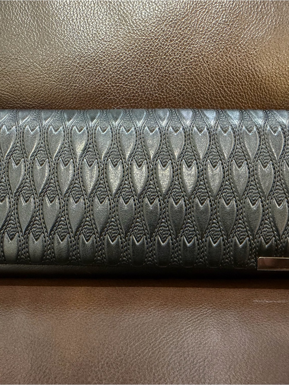 Black Embossed Quilted Long Wallet Clutch Unbranded-Used Once
